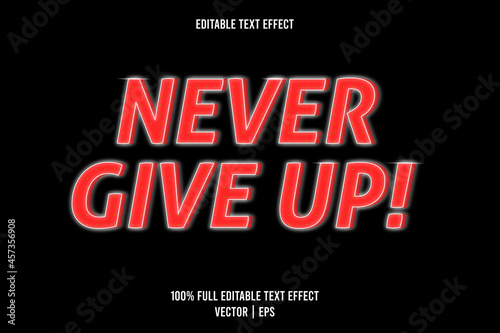 Never give up! 3 Dimension text effect red and white color