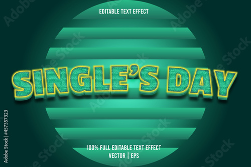 Single's day editable text effect green color