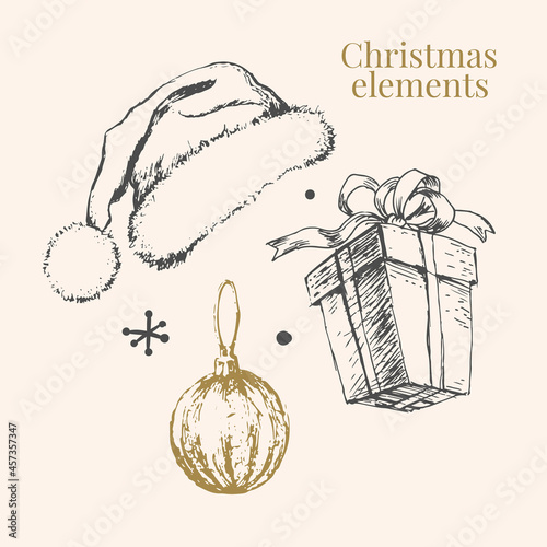 New year and christmas set sketch illustration