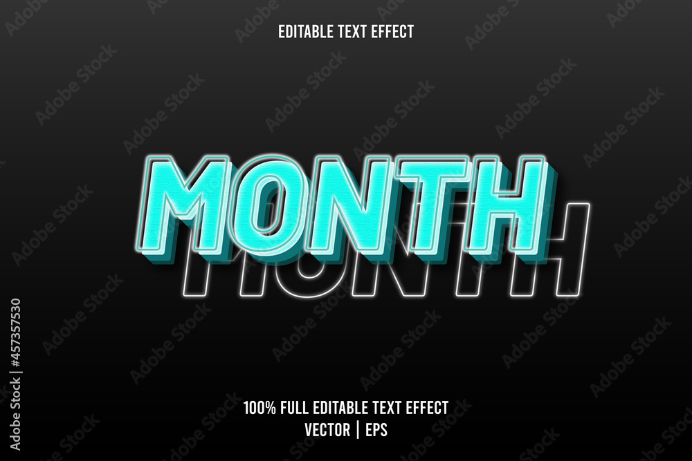 Month editable text effect cyan color