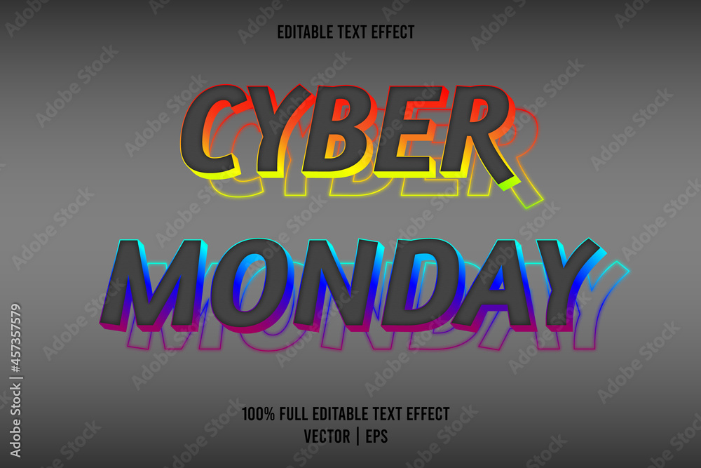 Cyber monday editable text effect rainbow color