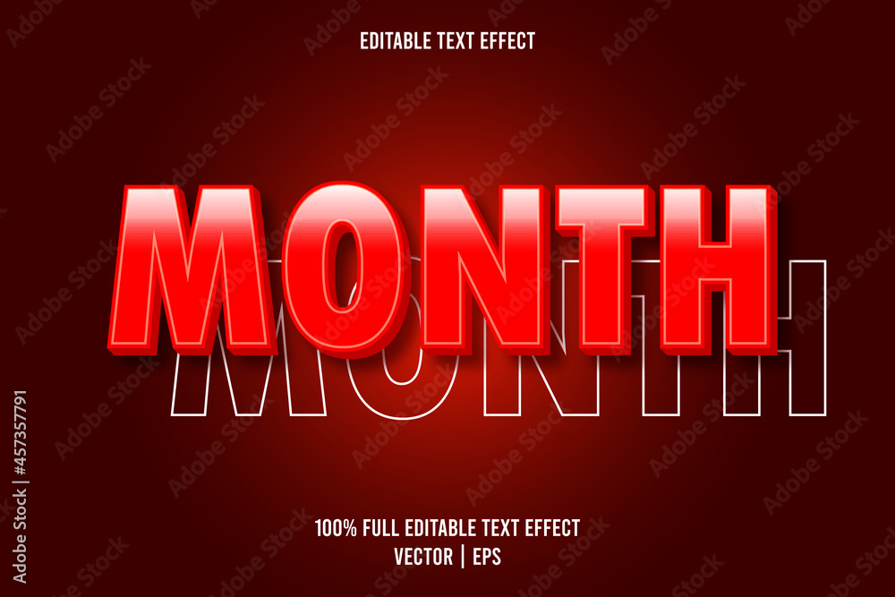 Month editable text effect red color