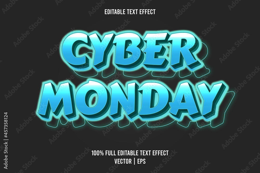 Obraz premium Cyber monday 3 dimension editable text effect cyan color