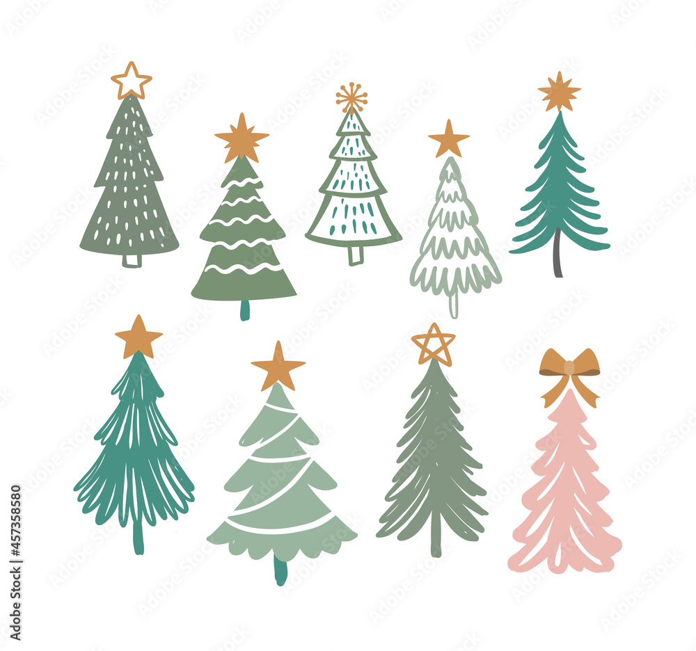 Christmas trees vector. Hand drawing winter fir tree. New year symbol