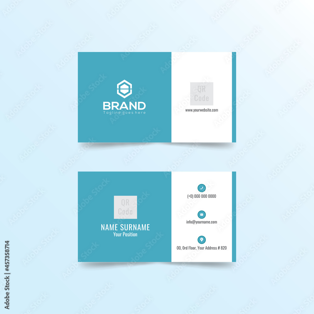 Business Card Template Creative and Clean Flat Vector Illustration Stationery cyan, black and orange color theme Modern Business Card Design