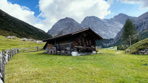 mountain hut in the mountains photo