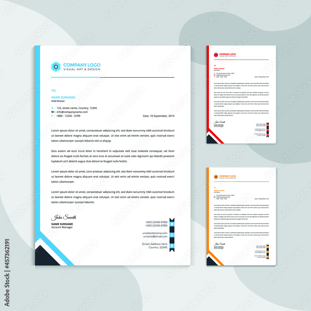 Professional corporate business Modern letterhead vector template. Simple and clean print ready design.