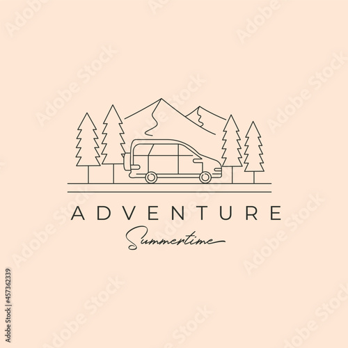 Fotografija adventure travel mountain line art logo vector symbol illustration design