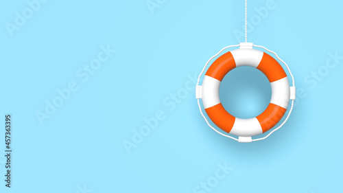 Lifebuoy hang from top on the rope. Rescue, help concept 3d render illustration