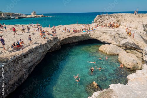 Melendugno (Puglia, Italy). August 2019. Swimming in the Grotta della Poesia (Poetry cave)
