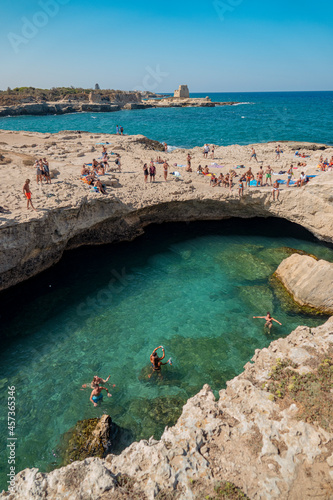 Melendugno (Puglia, Italy). August 2019. Swimming in the Grotta della Poesia (Poetry cave)