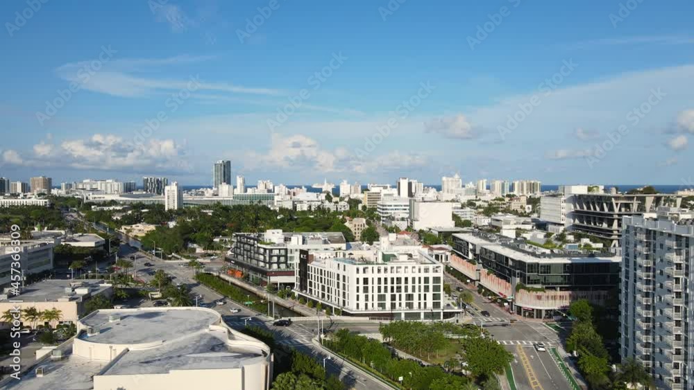 Drone Aerial View of South Beach Miami, Florida, USA, Residential Buildings and Street Traffic on Sunny Day Drone Aerial View of South Beach Miami, Florida, USA, Residential Buildings and Street Traffic on Sunny Day