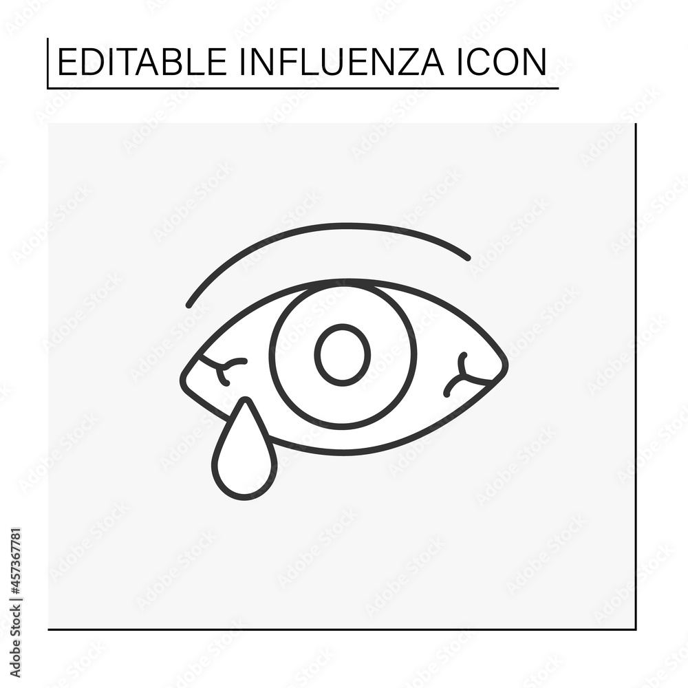 Naklejka premium Tearing line icon. Eye irritation due to cold, flu. Viral or bacterial infections. Healthcare. Influenza concept. Isolated vector illustration. Editable stroke