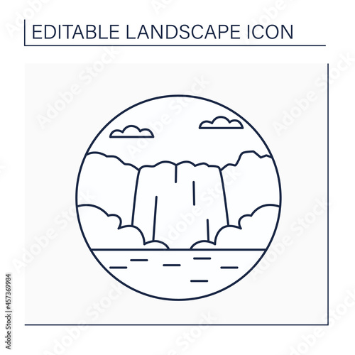 Cascade line icon. Small waterfall. Falls descending over a steep, rocky surface.Landscape concept.Isolated vector illustration. Editable stroke