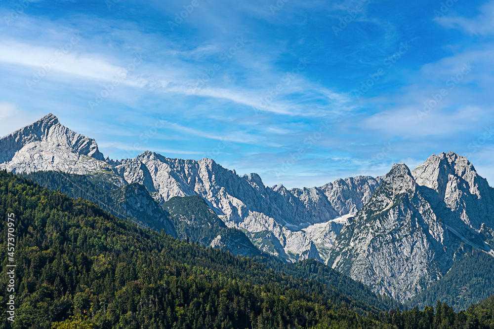 Mountain range of the alps in Garmisch-Partenkirchen - Bavaria Germany.