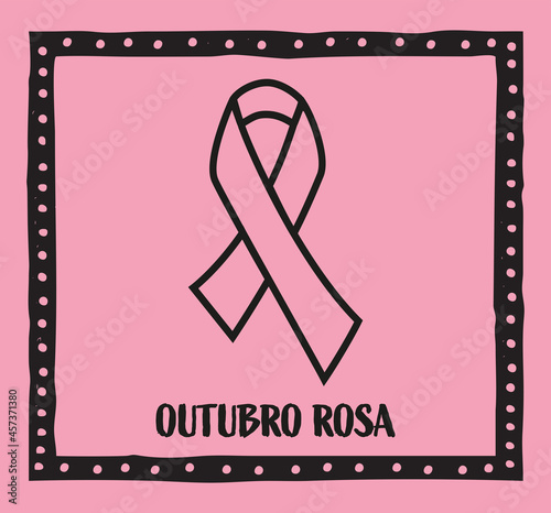 Pink October in portuguese language. Pink ribbon breast cancer awareness month concept vector.