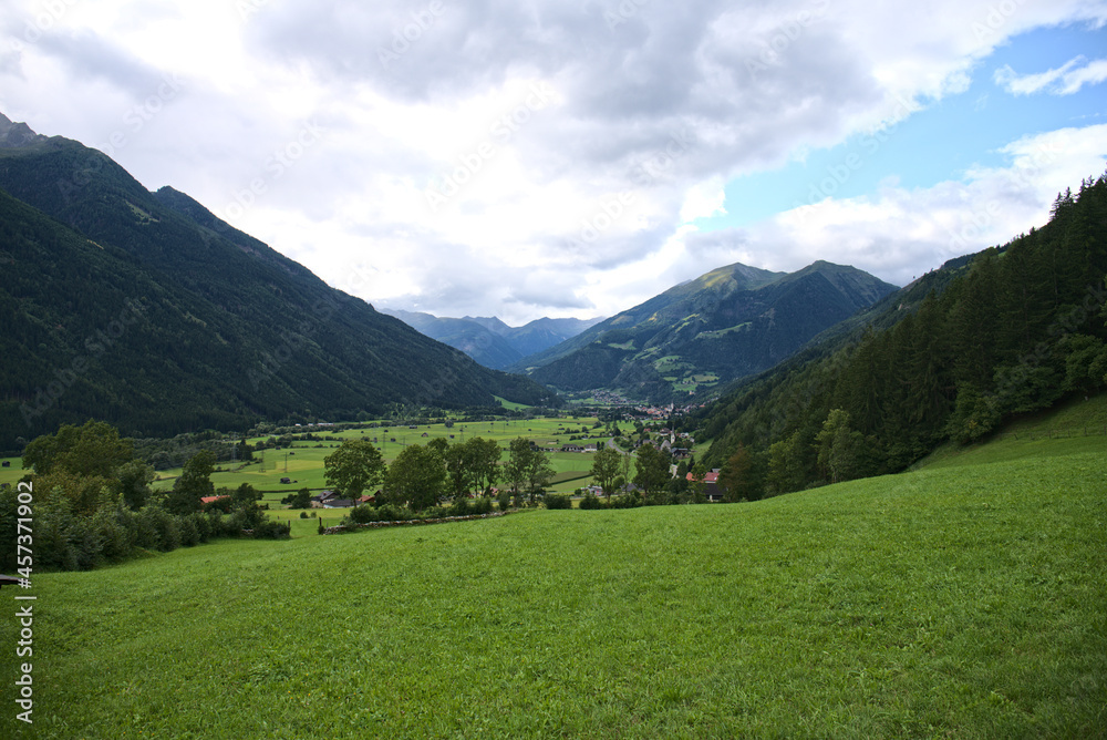Lush green meadows in Mölltal Valley in Austria