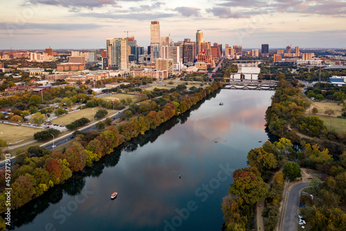 Aerial view of Austin Texas skyline with park photo