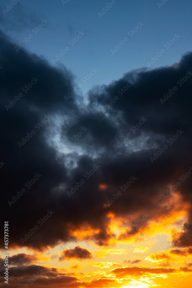 Stormy sunset sky. Beautiful dramatic evening sky. Weather texture background.