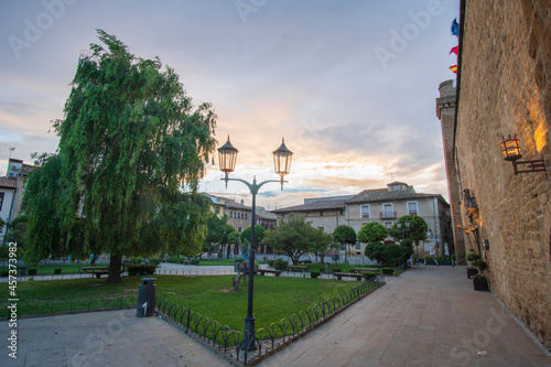  Olite village with its Royal Palace in Navarre, Spain on July 2021
