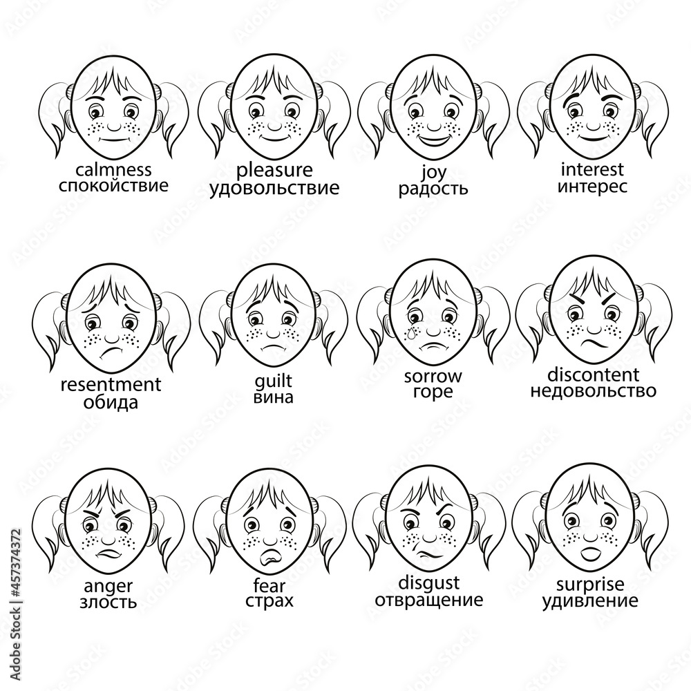 12 vector icons of human emotions