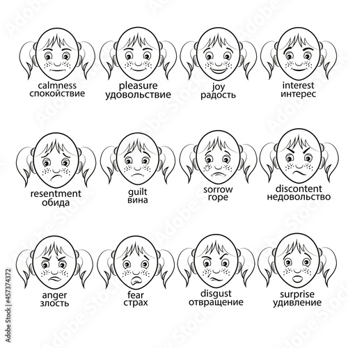 12 vector icons of human emotions