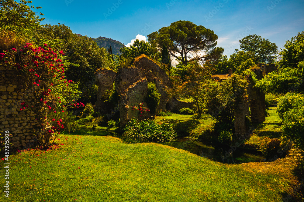 Medieval ruins in an enchanted garden, Giardini di Ninfa, Latina, Rome