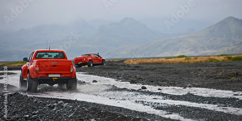 modified pick up truck driving on the Icelandic highlands photo