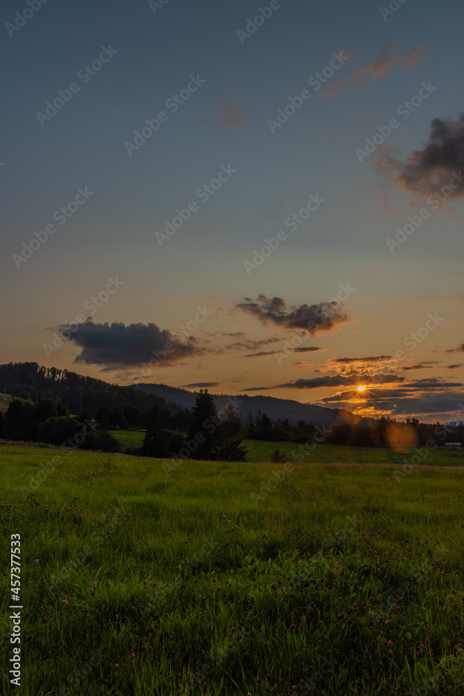 Sunset near Michalova village in national park Muranska planina