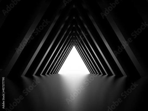 Fototapeta Naklejka Na Ścianę i Meble -  Abstract shiny black triangular tunnel, 3 d