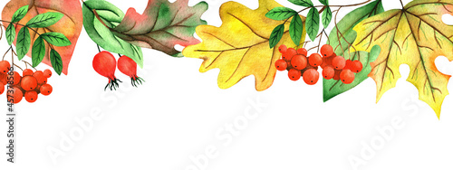 Banner with watercolor autumn leaves