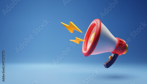 3D megaphone icon on blue template for online promotion banner