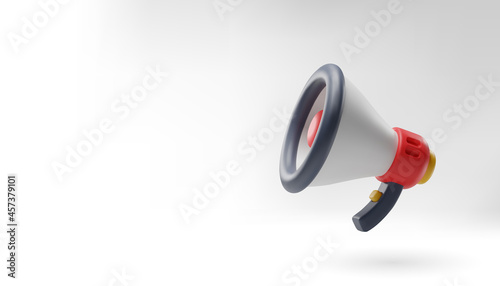3D megaphone icon on white template for online promotion banner