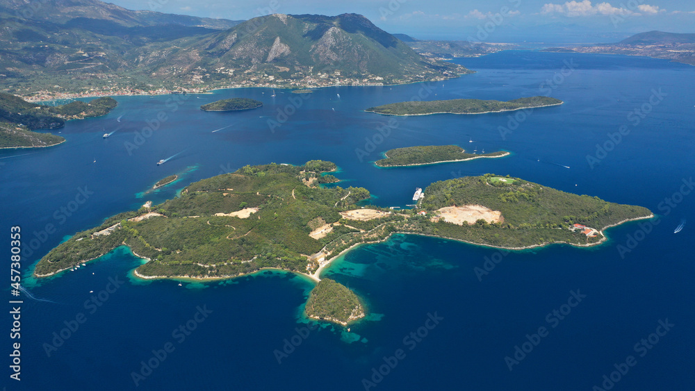 Aerial drone panoramic photo of iconic vegetated paradise island of ...