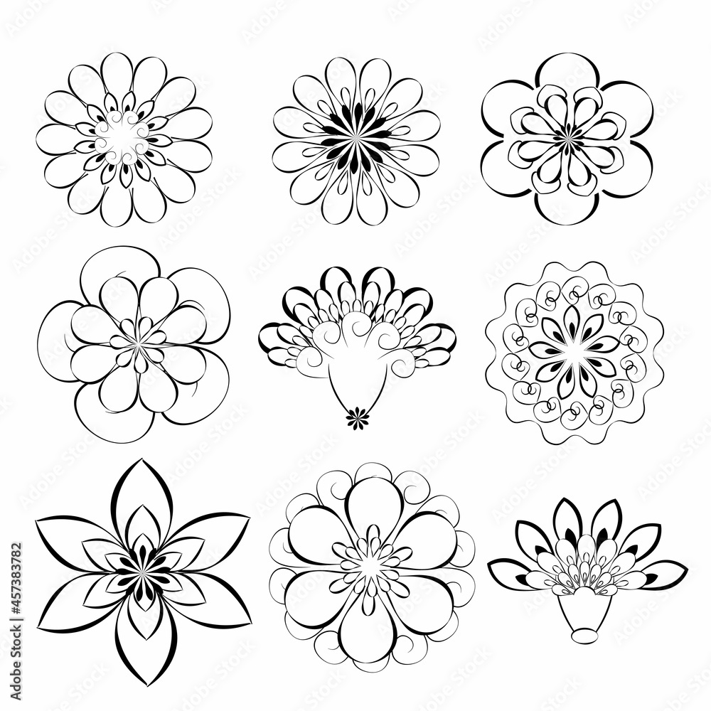 Fototapeta premium Flowers in black and white vector set 3