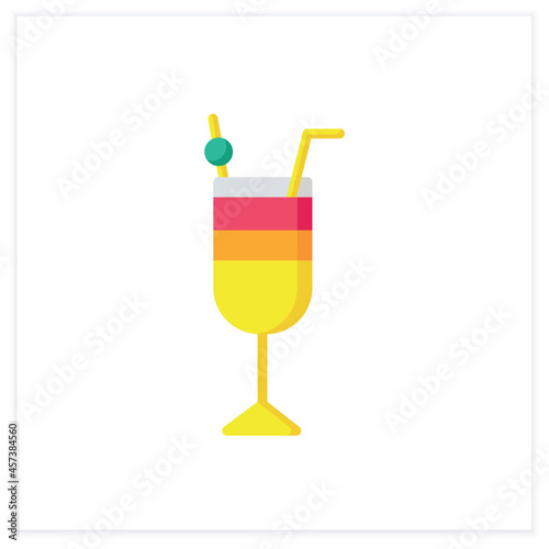 Cocktail flat icon. Alcohol stemware. Party drink. Restaurant, bar menu. Summer long drink. Cocktail party and drinking establishment concept. 3d vector illustration