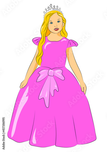 little beautiful princess girl with crown and pink dress