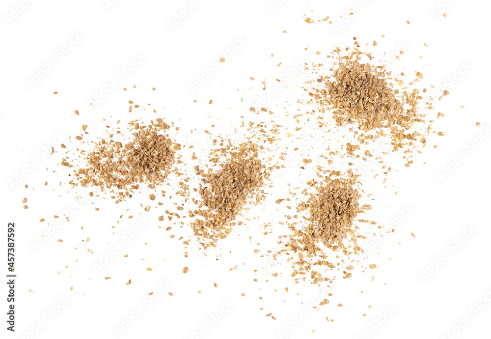 Set coriander ground pile isolated on white background, top view Set coriander ground pile isolated on white background, top view