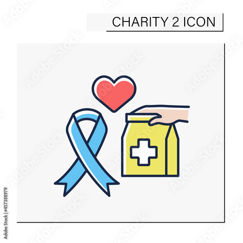 AIDS color icon. Money, equipment, medicines or services for people with aids. Help and support. Charity concept. Isolated vector illustration