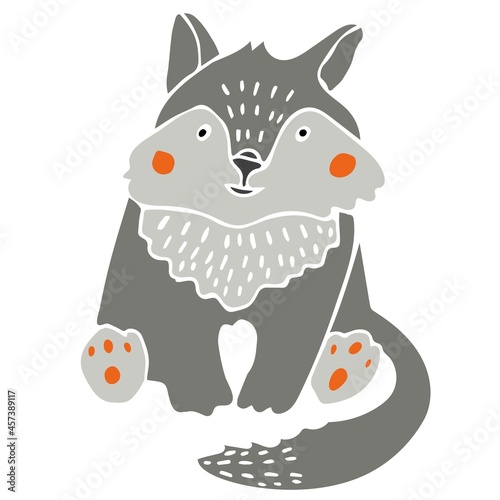 Vector illustration of a wolf in a scandinavian style on a white background