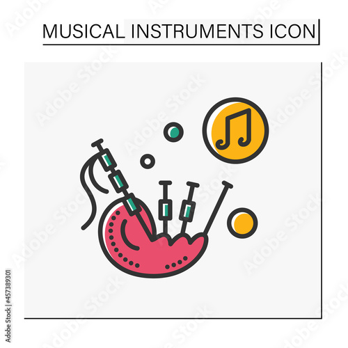  Bagpipes color icon. Traditional scottish woodwind musical instrument.Classical, ethnic and modern music. Music from different countries. Isolated vector illustration