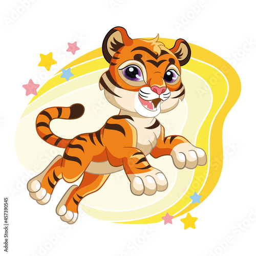 Fototapeta Naklejka Na Ścianę i Meble -  Cute jumping tiger cartoon character vector illustration