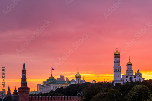 Moscow Kremlin against sunset sky