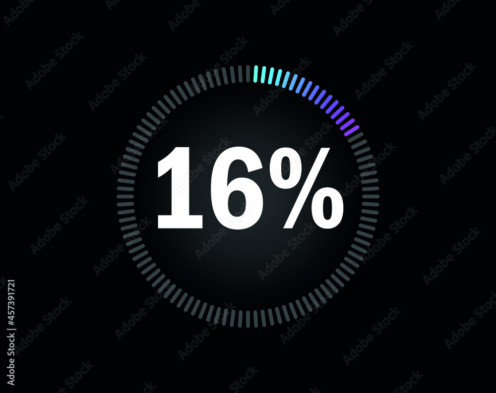 Percent circle diagram showing 16% - indicator with blue to pink gradient Percent circle diagram showing 16% - indicator with blue to pink gradient