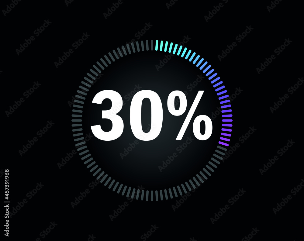 Percent circle diagram showing 30% - indicator with blue to pink gradient Percent circle diagram showing 30% - indicator with blue to pink gradient
