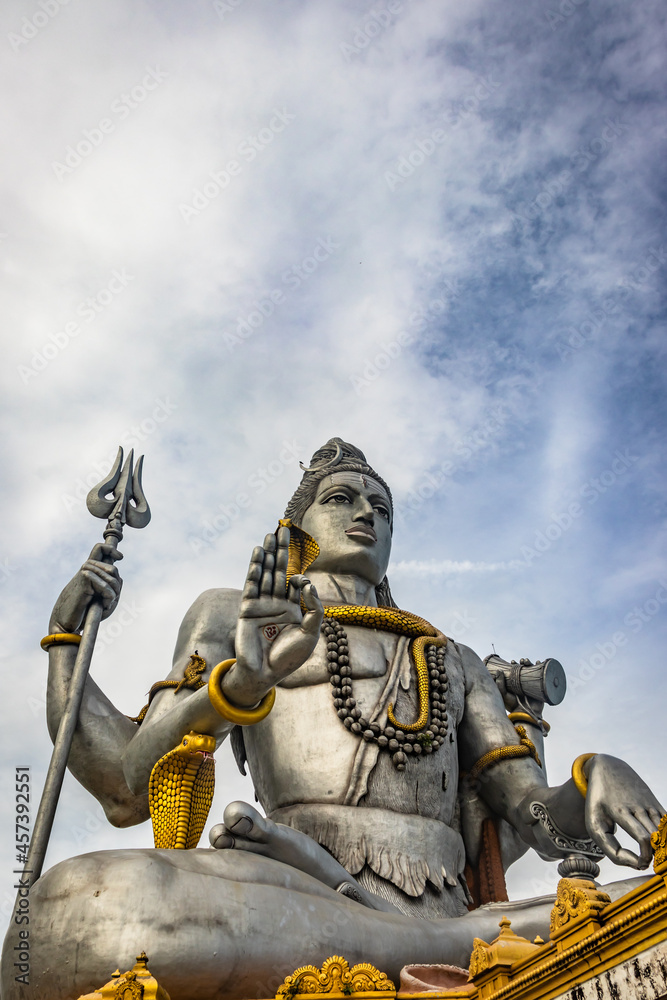 Shiva Statue Isolated At Murdeshwar Temple Close Up Shots From Low