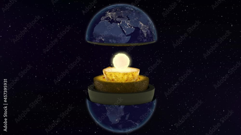 Earth core structure animation with geological layers. Elements of this 3d image furnished by NASA. 3d rendering. Earth core structure animation with geological layers. Elements of this 3d image furnished by NASA. 3d rendering.