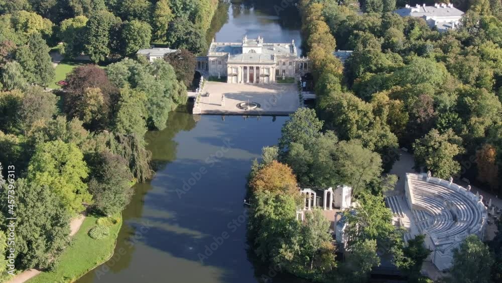 Aerial view of Warsaw Royal Baths (Lazienki Park), capital of Poland, Europe Aerial view of Warsaw Royal Baths (Lazienki Park), capital of Poland, Europe