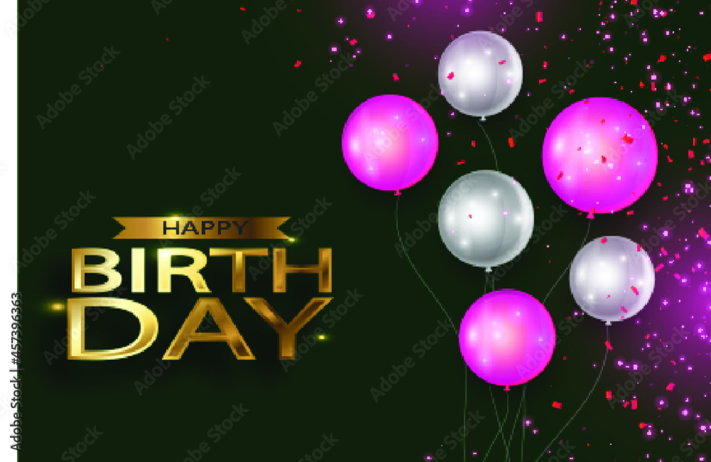 golden happy birthday with Red and silver balloons Stock Vector | Adobe