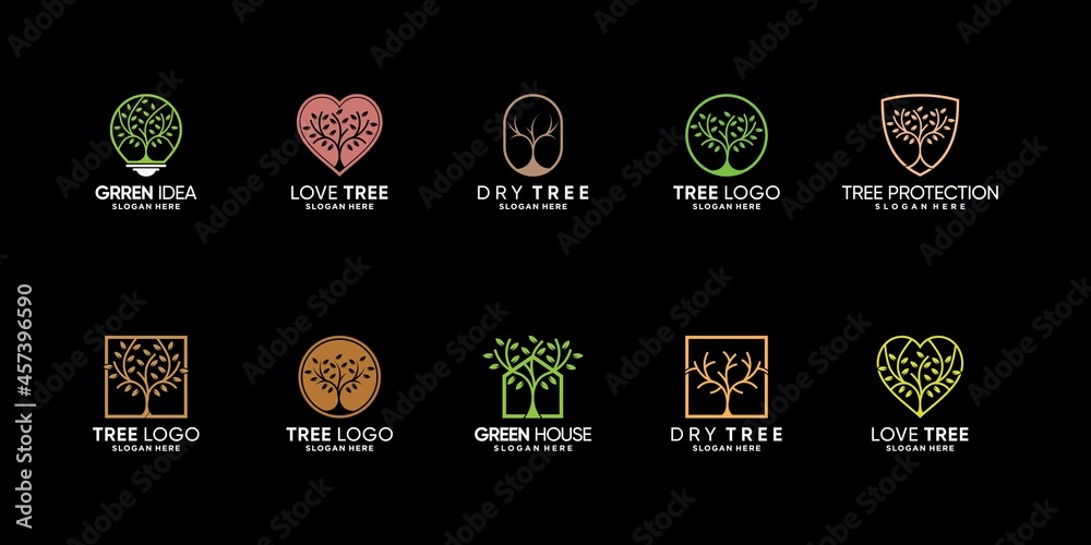 Set bundle of tree logo with creative modern concept Premium Vector